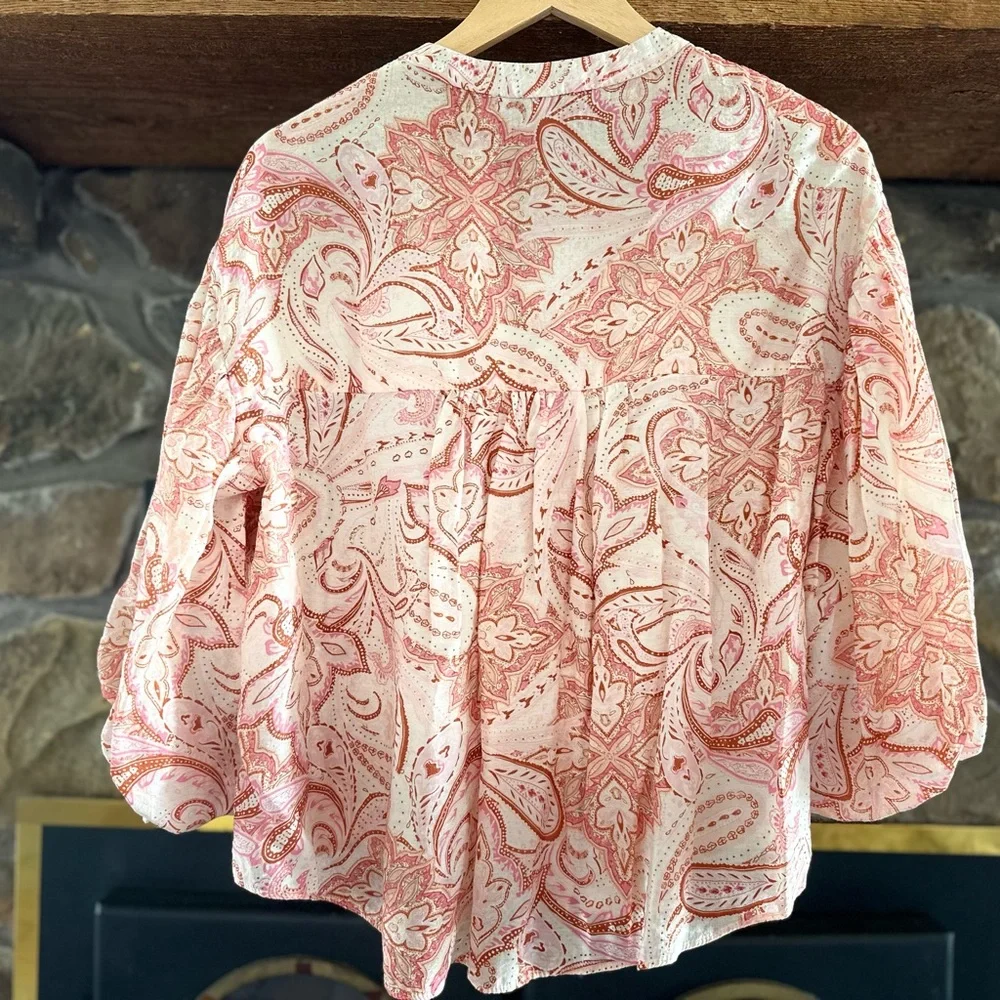 FATE Boho Paisley Blouse Women’s S Ruffle Cuff Button Front - Picture 2 of 5